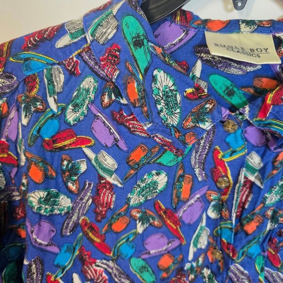 Vintage Bugle Boy Classics Crazy Hat Lady Button-Up Short Sleeve Collared Shirt - Picture 4 of 11